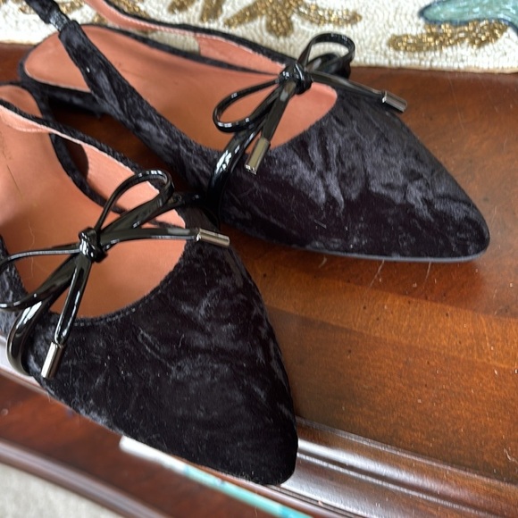 INTENTIONALLY BLANK SEVENTH VELVET SLINGBACK FLATS BLACK POINTED TOE BOW VINTAGE - Picture 3 of 16
